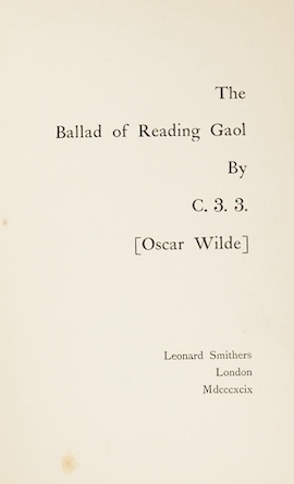 Wilde, Oscar - The Ballad of Reading Gaol, first edition, one of 800 copies on hand-made paper, original cream and ochre cloth, [Mason 371], 8vo, Leonard Smithers, 1898.